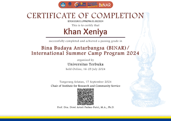 Ksenia Khan was awarded an international certificate